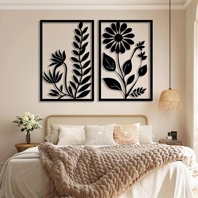 Hotuijxca Black Abstract Flower Metal Wall Art, Metal Floral Minimalist Line Art, Flowers Line Wall Art for Livingroom, Bedroom (Black, 41"x66"/105x164cm, metal wall art)