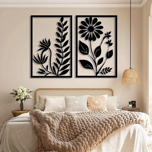 Hotuijxca Black Abstract Flower Metal Wall Art, Metal Floral Minimalist Line Art, Flowers Line Wall Art for Livingroom, Bedroom (Black, 41"x66"/105x164cm, metal wall art)