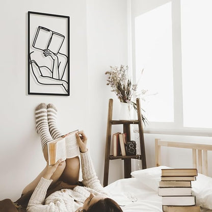 Bakovity Black Metal Wall Art, Minimalist Line Wall Decor, Abstract Woman Book Wall Decor, Modern Aesthetic Metal Art for Bedroom Bathroom Living Room (4 Pcs, 17 x 9 in)
