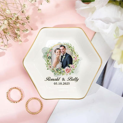 Personalized Photo Wedding Ring Dish Gifts for Couples, Married Jewelry Tray Ring Holder, Wedding Gifts for Women Newlywed Future Bride To be, Engaged Gift for Mr Mrs Wife Husband Him Her