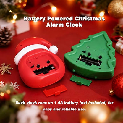 AYRELY® Christmas Alarm Clock Gift Set – 2 Silent Analog Clocks (Santa Hat & Christmas Tree), Ready-to-Gift Holiday Edition for Kids & Family, with Festive Gift Box