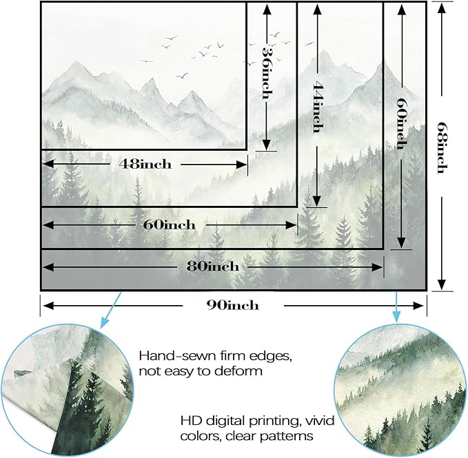 kampdream Landscape Tapestry, Scenery Art Wall Tapestries, Nature Wall Decor for Bedroom Living Room Backdrop Green Watercolor Mountain 36×48 inches