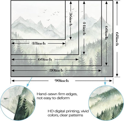 kampdream Landscape Tapestry, Scenery Art Wall Tapestries, Nature Wall Decor for Bedroom Living Room Backdrop Green Watercolor Mountain 44×60 inches