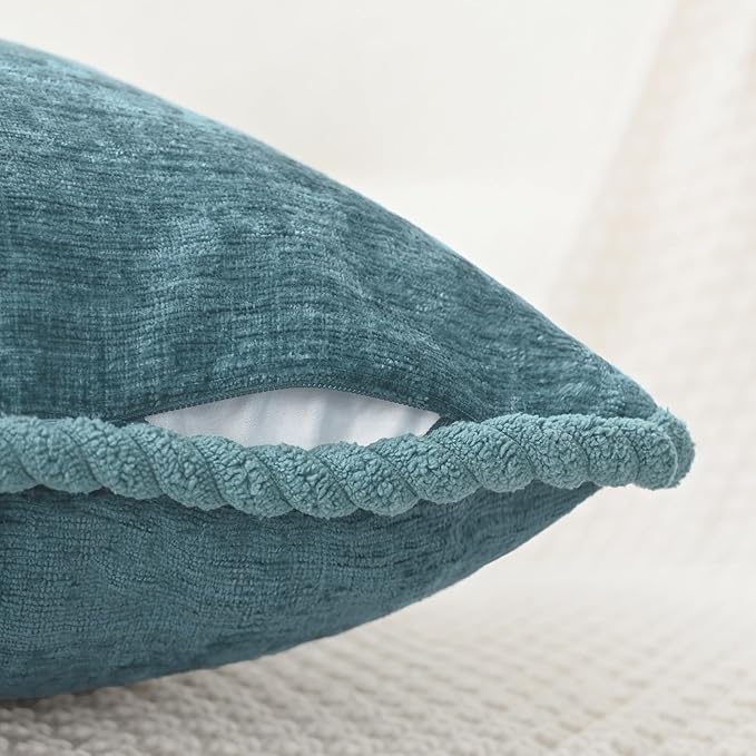 CaliTime Decorative Couch Throw Pillow Covers 20 X 20 Inches Pack of 2 Cozy Chenille Piping Edge Cushion Cases for Sofa Bed Living Room Home Smoke Blue