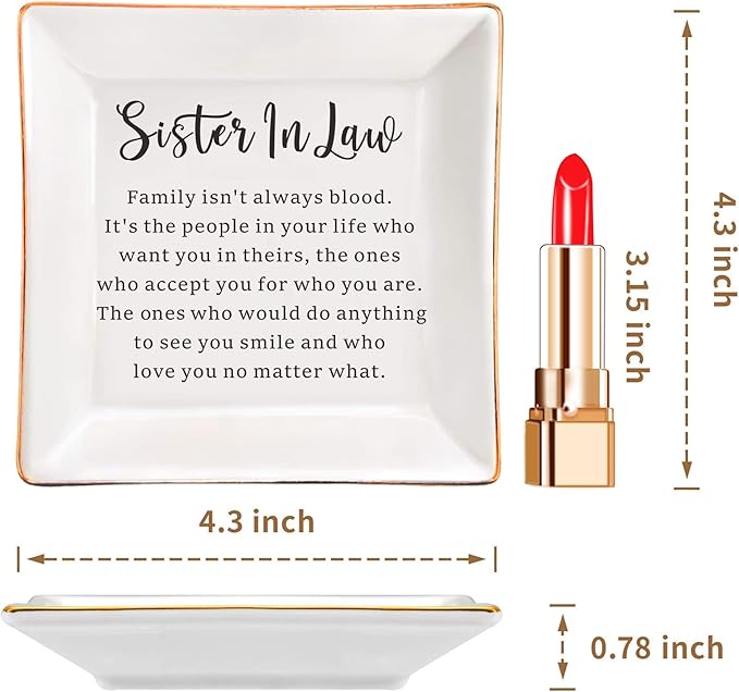 SUNBMO Sister In Law Ceramic Jewelry Dish, Sister In Law Wedding Gift, Sister In Law from Sister Brother In Law, Birthday Mother's Day Gift for Sister In Law from Sister