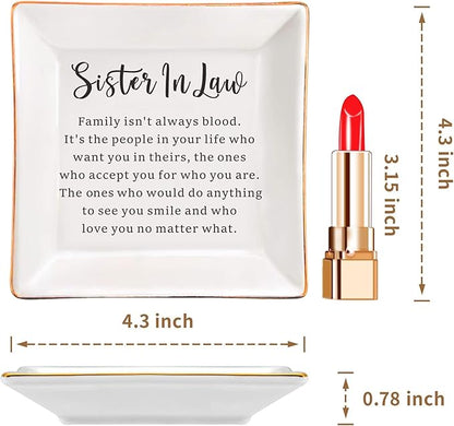 SUNBMO Sister In Law Ceramic Jewelry Dish, Sister In Law Wedding Gift, Sister In Law from Sister Brother In Law, Birthday Mother's Day Gift for Sister In Law from Sister