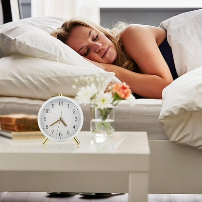 Luxshiny Silent Small Digital Alarm Clock for Bedroom Desk Round Compact Desktop Clock Decoration No-Ticking Mute Movement White Minimalist Design for Home Office Use