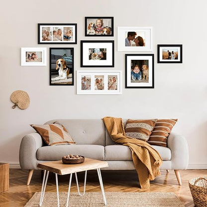 KINLINK 10x12 Picture Frame White, Solid Wood Frames with Acrylic Plexiglass for Pictures 7x9 with Mat or 10x12 without Mat, Tabletop and Wall Display Photo Frame, Set of 4