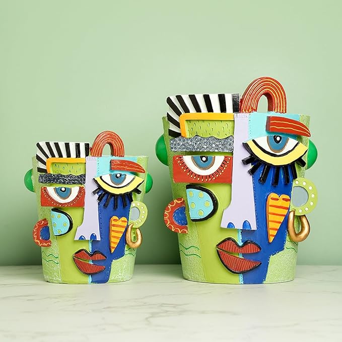 Picasso Abstract Face Planter Pots Funky Head Planters for Indoor Plants Colorful Flower Vase with Drainage Hole for Home Decor (Small)
