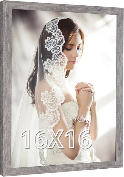 16x16 Frame Distressed Gray, Rustic 16x16 Picture Frame Grey, Art Pic Poster Frame, 16 by 16 Gallery Family Concert Portrait Photo Frame Anniversary/Birthday/Wedding/Thank you/Christmas Gift