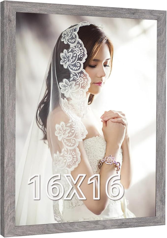 16x16 Frame Distressed Gray, Rustic 16x16 Picture Frame Grey, Art Pic Poster Frame, 16 by 16 Gallery Family Concert Portrait Photo Frame Anniversary/Birthday/Wedding/Thank you/Christmas Gift