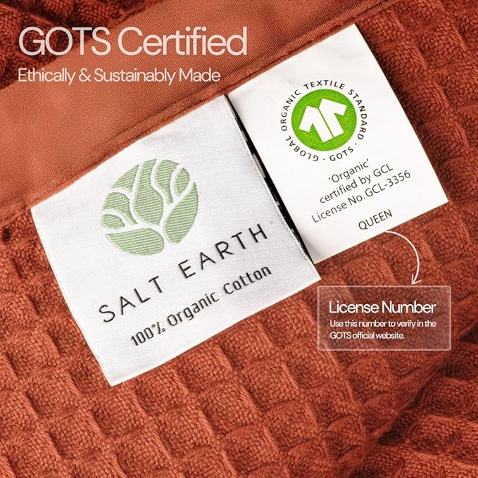 Salt Earth GOTS Certified 100% Organic Cotton Throw Blanket, 60"X80" Blankets & Throws for Bed, Throw Blanket for Couch,Modern & Cozy Blanket, All Season Waffle Blanket, Soft Blanket (Cinnamon Stick)