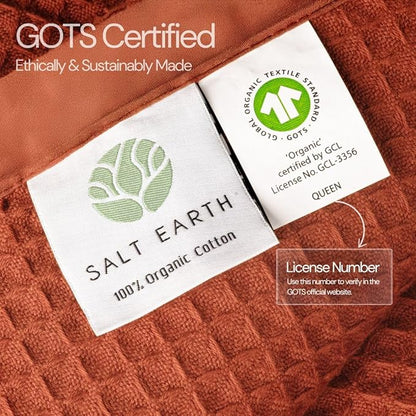Salt Earth GOTS Certified 100% Organic Cotton Throw Blanket, 60"X80" Blankets & Throws for Bed, Throw Blanket for Couch,Modern & Cozy Blanket, All Season Waffle Blanket, Soft Blanket (Cinnamon Stick)