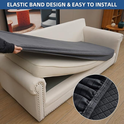 Eismodra Couch Covers for 3 Cushion Couch Sofa Magic Stretch Sofa Slipcover for Dogs Pet L Shape 2 Seat Replacement Furniture Protector,Dark Gray Length 65-78 inches(Only 1 Piece)