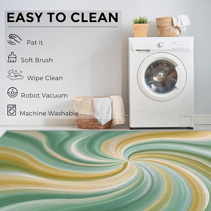 4x5 Yellow Green Swiral Rugs for Bedroom Decor, Washable Modern Abstract Art Pattern Area Rug, Living Room Home Decoration, Non Slip Soft Thin, Trippy Hippie Spiral Decor Carpet PF-P 56