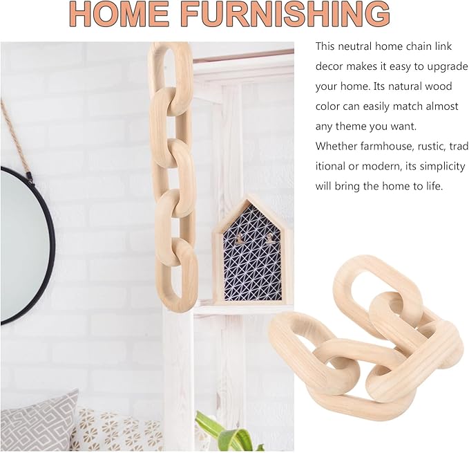 OSOLADY Wood Chain Link Decor: 5-Link Decorative Wooden Chain - Aesthetic Home Decor for Farmhouse Bookshelf Coffee Table Living Room Racks Cabinet