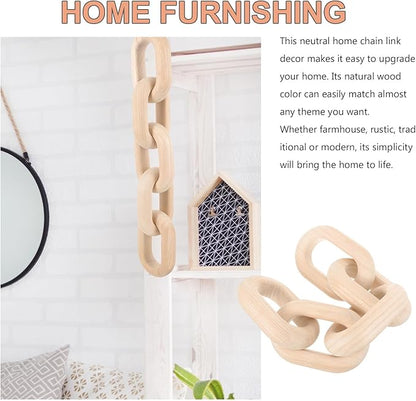 OSOLADY Wood Chain Link Decor: 5-Link Decorative Wooden Chain - Aesthetic Home Decor for Farmhouse Bookshelf Coffee Table Living Room Racks Cabinet