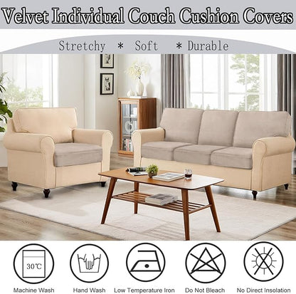 NAISI Couch Cushion Covers 1 Piece Velvet Stretch Sofa Seat Covers or Backrest Covers Soft Individual Couch Covers for Sectional Sofa(1 PC for Seat Cushion or Backrest,Taupe)
