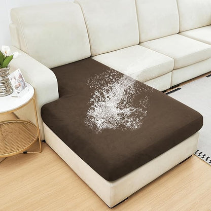 NAISI Waterproof Couch Cushion Covers Thick Velvet Fabric Washable Sofa Slipcovers 1 Piece Individual Sectional Couch Covers with Elastic Bottom(1 PC for Chaise Lounge,Caramel)