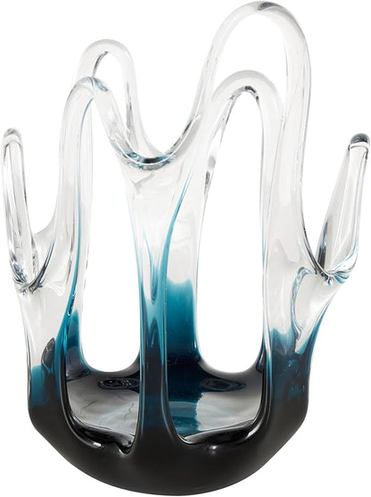 Deco 79 Glass Abstract Decorative Vase Ombre Centerpiece Vase with Wavy Oval Cutouts, Flower Vase for Home Decoration 7" x 7" x 10", Blue