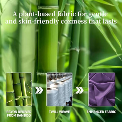 Shilucheng 100% Viscose Derived from Bamboo Queen Size 4pcs Ultra Cooling & Silky Soft Bed Sheets, 16" Deep Pocket, Perfect for Hot Sleepers, Hotel Bedding Sheets (Purple)