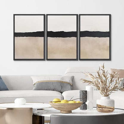 MUDECOR Framed Wall Art Print Set Minimalist Abstract Black Horizontal Brushstroke Illustrations Modern Art Boho Decorative Colorful Chic for Living Room, Bedroom, Office - 16"x24"x3 Black
