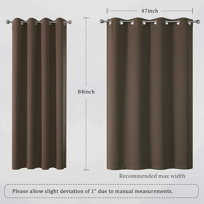 DUALIFE Brown Curtains 84 Inches Long Coffee Color Blackout Curtains with Grommet Thermal Insulated Room Darkening Solid Widow Curtain Panels/Drapes for Bedroom 52x84 Inch 2 Panels