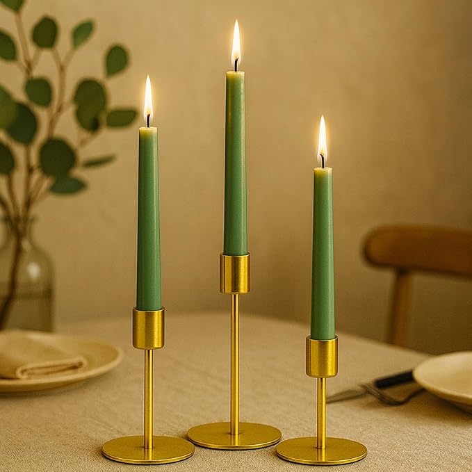 Smtyle Gold Small Dining Table Vintage Candlestick Holders - Metal Taper Candle Holders - Set of 3 Modern Iron Candle Sticks for Centerpieces Decor,Weddings,Housewarming Gifts