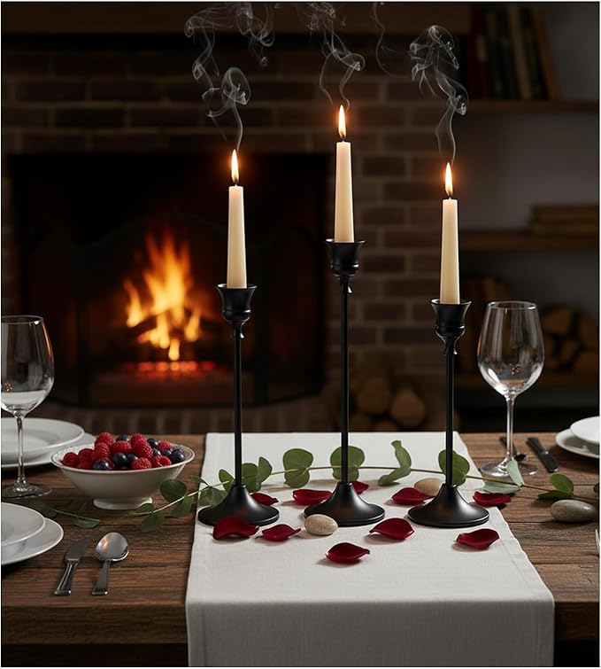 Candle Holder, Modern Minimalist Black Metal Candlestick Holders, Set of 3 Tall - Elegant Taper Candle Holders for Table Centerpiece, Wedding, Dinner Party Home Decor
