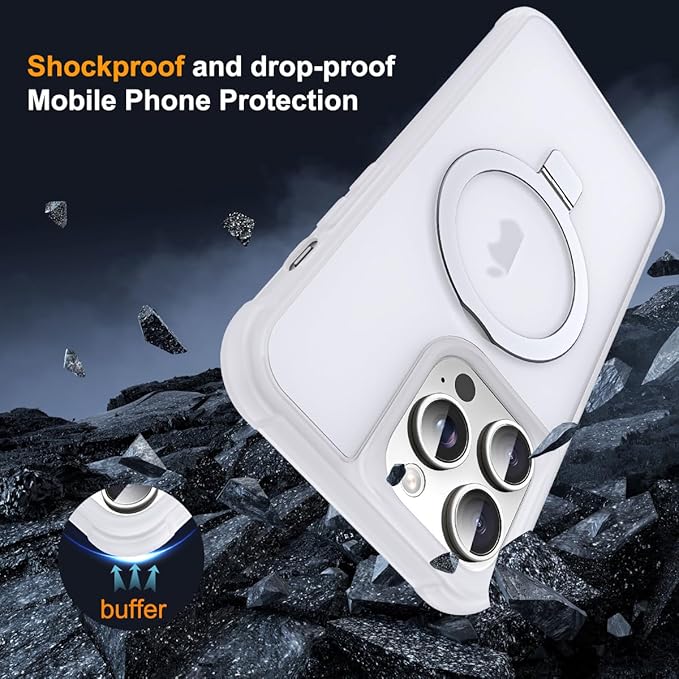 Compatible with iPhone 14 Pro Max Case with Invisible Magnetic O-Ring Stand Military-Grade Phone Case for iPhone 14 ProMax 6.7" [Compatible with Mag-Safe][Great Grip Feeling],Translucent