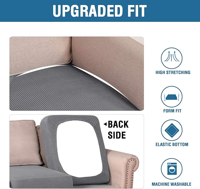 H.VERSAILTEX Multi-Pieces Loveseat Covers for 2 Cushion Couch High Stretch Couch Cushion Covers Jacquard Textured Twill Fabric(2 Seat Covers Plus 2 Back Cushion Covers, Grey)