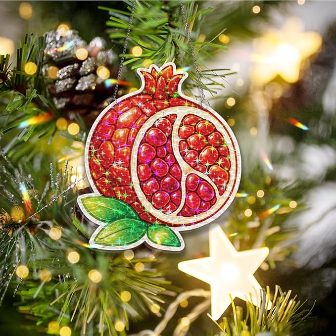 Ruby Pomegranate Fruit Acrylic Suncatcher, Window Hanging Sun Catcher Ornament, Crystal Prism Light Catcher Decor, Sunlight Window Decor, Aesthetic Home Decor Gift