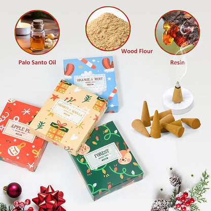 STRN Christmas Incense Cones Scented Kit, 120 Assorted Christmas Scented Cones with Incense Holder