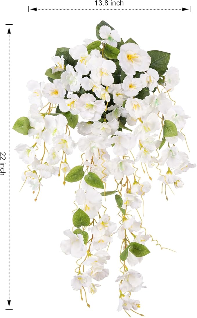 Fake Hibiscus Artificial Hanging Flowers Plants for Outdoors Spring Decoration, 4pcs Silk Hibiscus Vines Realistic UV Resistant White Faux Flowers for Outside Planter Porch Patio Yard Wedding Party