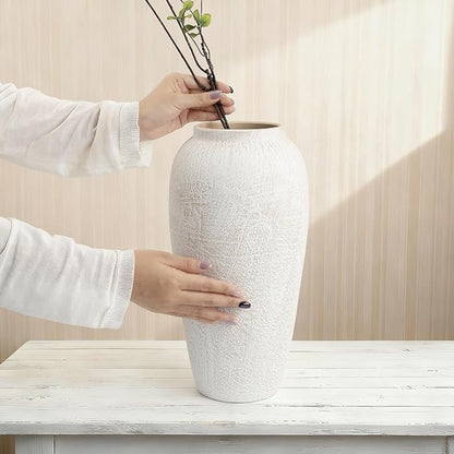 Large Ceramic Rustic Vase, 13" Minimalist Decorative Farmhouse Tall Vase for Home Decor, Living Room, Shelf Decor, Enterway, Wedding, Table Decoration