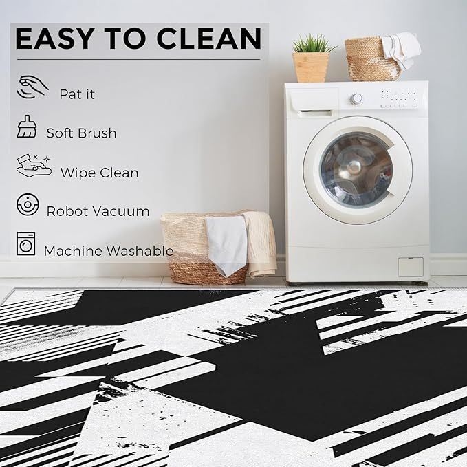 Black and White Rugs for Home Decor, 6x8 ft, Abstract Geometric Area Rugs for Living Room, Soft Non Slip Washable Modern Minimalist Carpet Bedroom Decorations Dt-Ghf-31