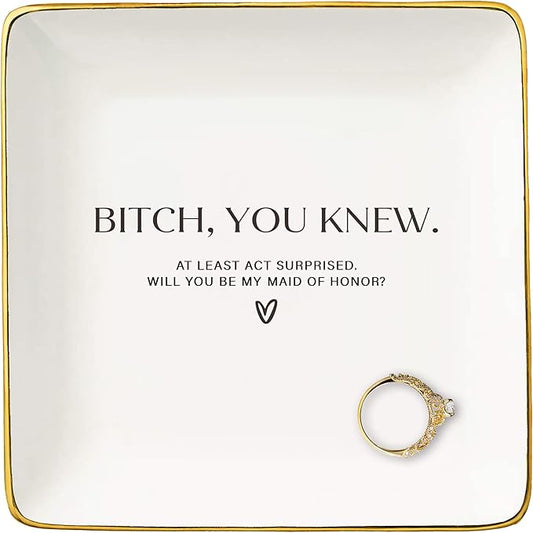NZY Maid of Honor Proposal Gifts from Bride-Wedding Gifts for Bridesmaid-Bachelorette Party Present for Her Besties Friends Women-Jewelry Tray Trinket Holder Ring Dish-Will You Be My Maid fo Honor
