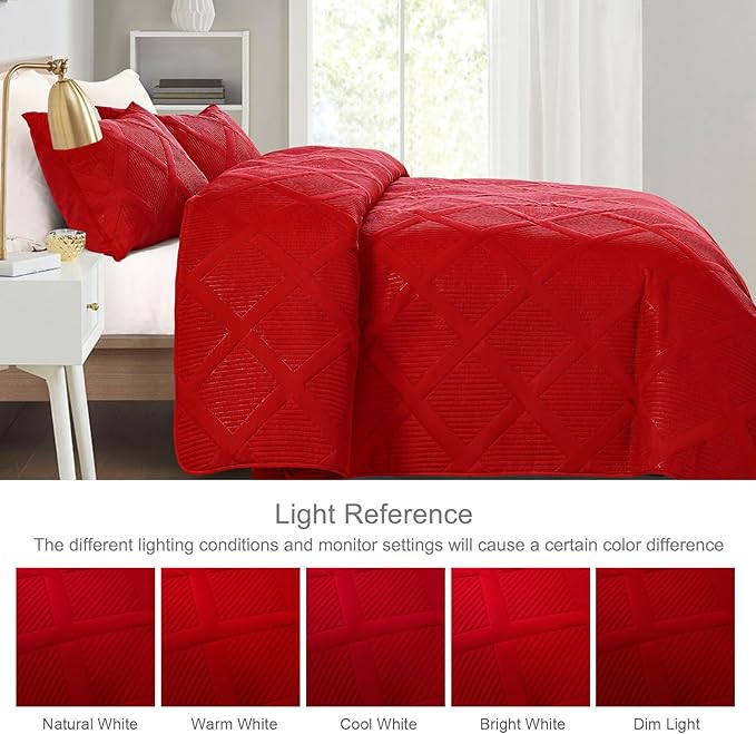 Exclusivo Mezcla Twin Size Quilt Set - Red Quilts Bedding Set with 2 Pillow Shams, Modern Bedspread with Striped Pattern, Soft Lightweight Bedspreads Coverlets for All Seasons