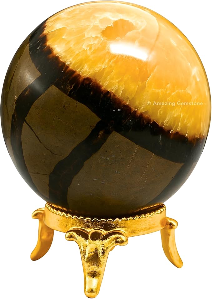 Amazing Gemstone Septarian Crystal Ball with Stand - 1.5 Inches Crystal Sphere Meditation Balls for Witchcraft and Decorative Balls
