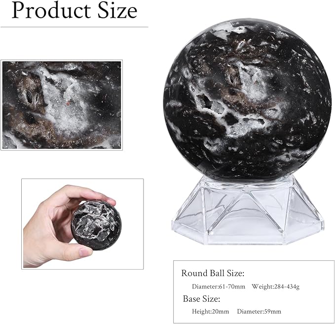 Natural Sphalerite Crystal Ball with Acrylic Display Base, 61-70mm Polished Stone Feng Shui Crystal Sphere Meditation Decoration for Home & Office