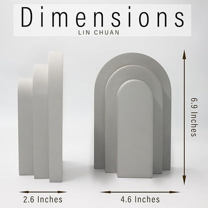 Heavy Duty Book Ends for Shelves, Decorative Bookends for Heavy Books Set of 2, 6.6 LBS Modern Book Stopper for Home Decor, Bookshelf, Aesthetic Bookend with Layered Arch Design, Gray