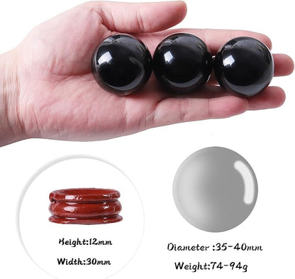 40mm Natural Black Obsidian Stone Sphere with Wooden Stand, Polished Crystal Ball Decoration for Home & Office