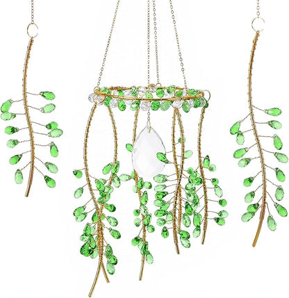 3 PCS Crystal Suncatchers, Suncatchers for Windows Hanging Green Plant Sun Catchers with Chain Suns Catchers Indoor Window Hanging Light Catcher for Home Garden Decor Plant Lover Gift