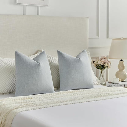 FUTEI Dusty Blue Chenille Decorative Throw Pillow Covers 22x22 Inch Set of 2,Soft Cozy Faux Linen Textured Cushion Case,Farmhouse Home Decor for Couch Living Room