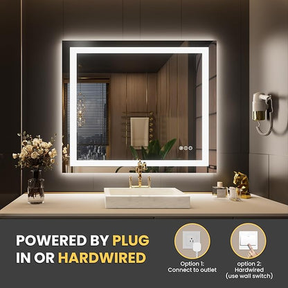 LOAAO 44"X36" LED Mirror for Bathroom, Lighted Bathroom Mirror with Lights, Anti-Fog, Dimmable, Memory Function, Easy to Install, Clear Reflection