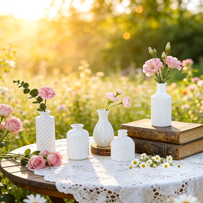 White Glass Bud Vases Set of 12, Mini Flower Vase for Centerpieces, Small Vases in Bulk for Wedding Decoration, Vintage Vase for Baby Shower Centerpieces, Home Décor