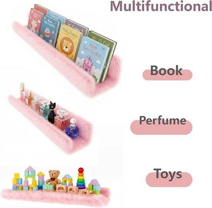 1PC Plush Bookshelf for Kids, Soft Hanging Book Display Shelf for Nursery Wall, Easy Mount Floating Bookshelf Display Organizer, Unique (Pink)