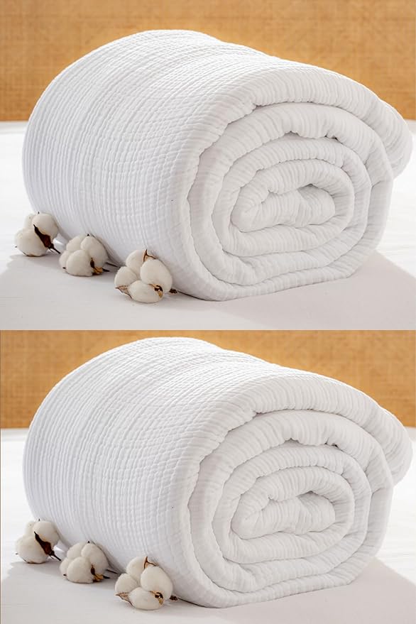 Muslin Blanket - Pure 100% Turkish Cotton Airy Soft Light Versatile Gauze Throw Blanket for Bed, Couch, Sofa (White, California King Size (95" x 125" inch))