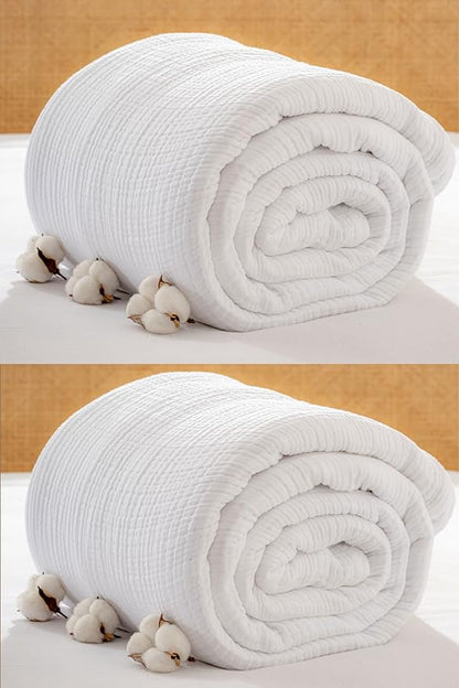 Muslin Blanket - Pure 100% Turkish Cotton Airy Soft Light Versatile Gauze Throw Blanket for Bed, Couch, Sofa (White, California King Size (95" x 125" inch))