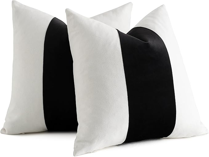 AmHoo Pack of 2 Velvet Panel Cotton Pillow Covers Decorative Pillowcase Cushion for Couch Sofa Bedroom 18 x 18-Inch Black